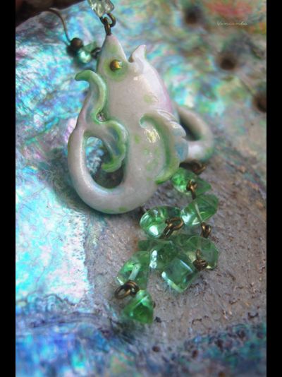 "Рыбки Хрустальной Лагуны", серьги в стиле фарфоровых украшений