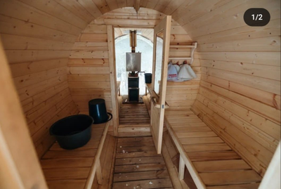 Круглая баня бочка с панорамным сферическим окном