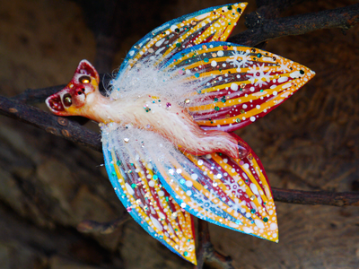 "Бабочка Вогненной Лисички", кулон из глины и шёлка