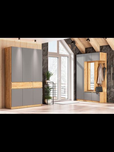 Авиньон шкаф трехстворчатый Дуб крафт золотой/Графит серый