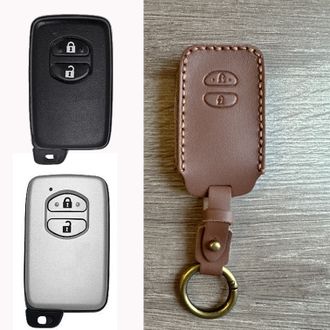 Коричневый чехол для ключа Toyota LC200, Prius, Prado с 2 кнопками (2009-2017)