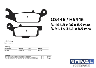 Тормозные колодки Rival HS446 (FA446) для YAMAHA Grizzly 550/700, Kodiak 700 задние правые (2007-2020)