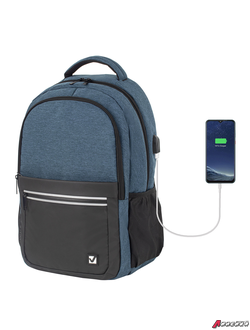Рюкзак BRAUBERG URBAN универсальный, с отделением для ноутбука, USB-порт, «Denver», синий, 46×30×16 см. 229893