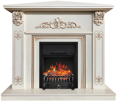 Угловой электрокамин Византия WTG патина с очагом Fobos