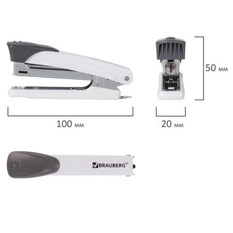 Степлер №10 металлический BRAUBERG "Universal+", до 12 листов, с антистеплером, белый, 227778