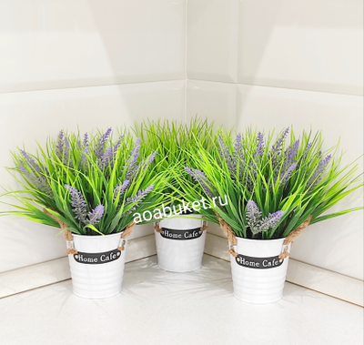 Искусственная трава Осока с лавандой в кашпо № Т004