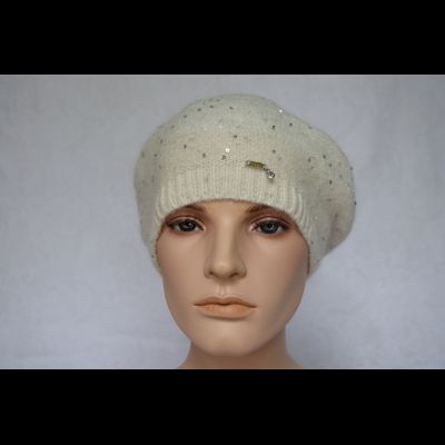 Белый женский берет тонкий с пайетками Vizio Италия 6943 BO