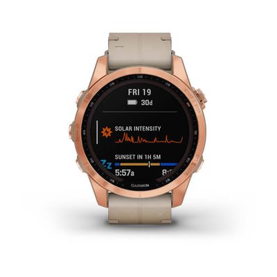 Умные часы Garmin Fenix 7s Sapphire Solar титановый цвета розовое золото с песчаным кожаным ремешком (010-02539-35)