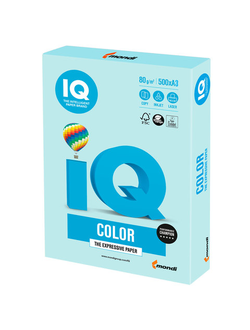 Бумага цветная IQ color БОЛЬШОЙ ФОРМАТ (297х420 мм), А3, 80 г/м2, 500 л., пастель, светло-голубая, BL29