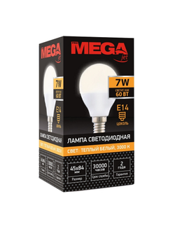 Лампа светодиодная Mega E14 7W 3000K  шар