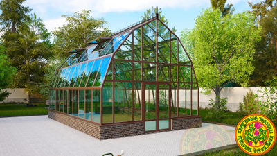 Базовая комплектация теплицы из стекла и алюминия “Леонардо” размером 5000 х 8000 мм