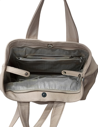 (АРТИКУЛ: 9550/8) СУМКА ЖЕНСКАЯ БОЛЬШАЯ, НАТУРАЛЬНАЯ КОЖА, ГРЯЗНО-БЕЖЕВАЯ, ЧЕТЫРЕ РУЧКИ