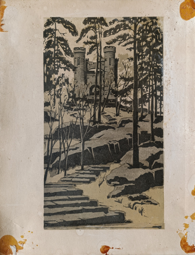 "Пятигорск. Эолова арфа" линогравюра Оскорбин Л.А. 1975 год