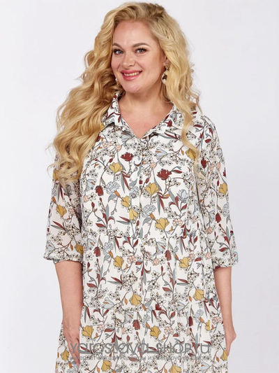 Платье из шифона молочного цвета с растительным орнаментом