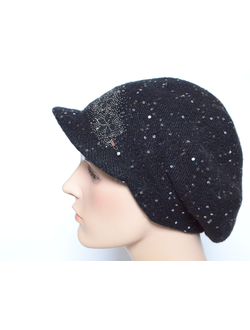 Черная вязаная кепка с пайетками и украшениями Италия Vizio 6978