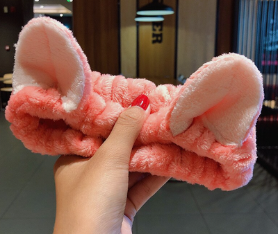 Повязка женская для волос флисовая с кошачьими ушками, Цвет: Розовый, Голубой, Сиреневый, Черный, Малиновый, Бежевый, Коричневый