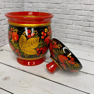 Сахарница деревянная Хохлома 120*110 высокая