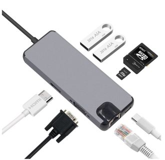 USB C HUB Type C Adapter With HDMI 4k VGA 1080p RJ45 Ethernet interface 100M USB 3.0 SD TF for Macbook Pro Huawei Chromebook - 21000 ТЕНГЕ