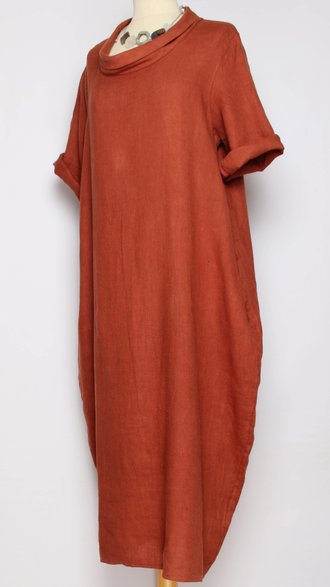 ПЛАТЬЕ БОХО ЛЬНЯНОЕ "ТЮЛЬПАН ХОМУТИК" красное, терракотовое до р.52
