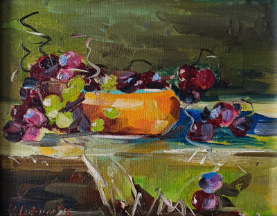 "Натюрморт с виноградом" холст масло Lorko R. 2016 год