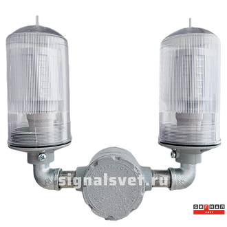 Сдвоенный 2хЗОМ ЛСД &gt;35кд, типа «B», 220V AC, IP65. Бесцветный поликарбонат. Антивандальный