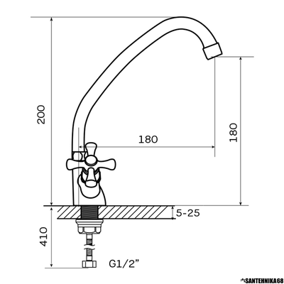 Смеситель для кухни двухвентильный высокий излив ZERIX TLH 722