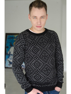 Джемпер "Обережной" Серый с черным орнаментом 44-46 р.