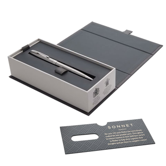 Ручка шариковая PARKER "Sonnet Core Stainless Steel CT Slim", тонкая, корпус серебристый, палладиевые детали, черная, 1931513