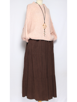 ЮБКА Бохо  "Вельвет ярусы" шоколад, бежевая до р.54