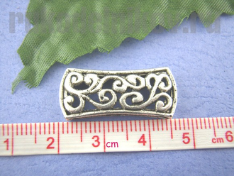 бусина металлическая "Узоры" (3 отверстия), цвет-античное серебро