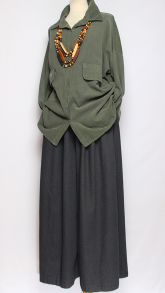 Рубашка Бохо вельветовая"КАРМАНЫ КЛАПАНЫ"  хаки до р.54