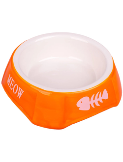 Миска Mr.Kranch керамическая для кошек оранжевая c рыбками 140 мл