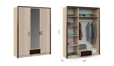 Шкаф трёхдверный Эшли, венге, сонома