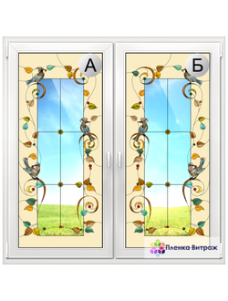 Витражная пленка, витражная пленка самоклеющаяся под заказ,пленочный витраж с птицами