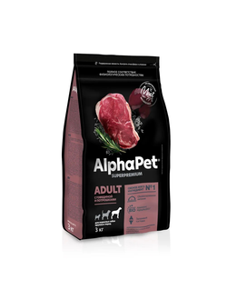 AlphaPet (АльфаПет) Superpremium сухой корм для взрослых собак крупных пород с говядиной и потрошками, 3 кг