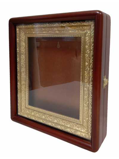 Киот деревянный с багетной рамой "под золото" для иконы формата 17,5х21см