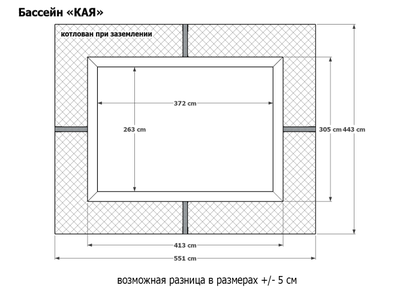Деревянный морозоустойчивый бассейн "Кая" 370 х 260 х 145 см Кристалл прямоугольный