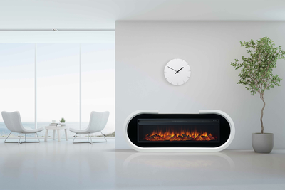 Линейный камин Soho белый с черным с очагом Vision 60 LOG LED