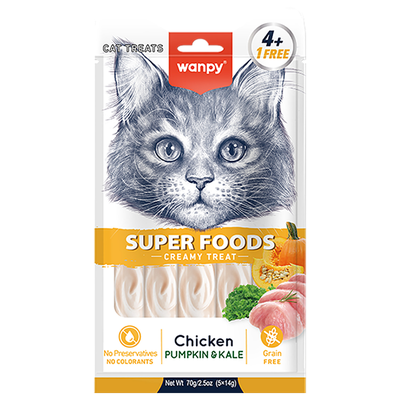 Wanpy Cat (Ванпи кэт) Лакомство для кошек «нежное пюре» из Курицы с тыквой и кейлом, 70 г