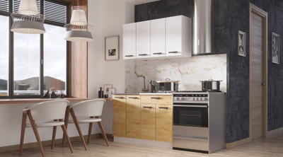 Кухонный гарнитур ЛДСП Хозяюшка 1,2м Белый гладкий/Дуб Вотан