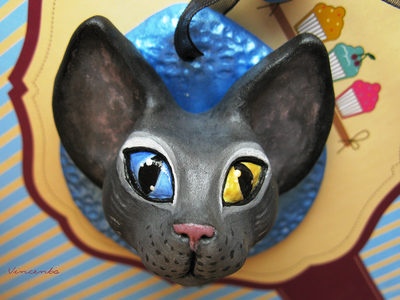 Лунный котик. Необычная подвеска с кошкой из полимерной глины