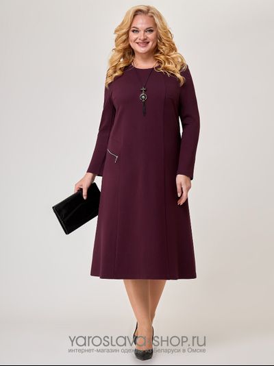 Модель : А-3927-3. Универсальное свободное платье бордового цвета длины миди.