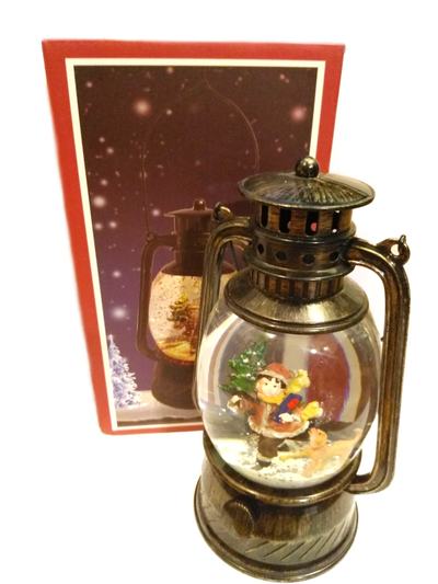 Новогодний фонарь с LED-подсветкой и поддувкой снега,  12*10*21 см (два вида)