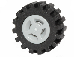 Wheel 8mm D. x 6mm with Slot with Black Tire 15mm D. x 6mm Offset Tread Small - Band Around Center of Tread 34337 / 87414, Light Bluish Gray (34337c02)