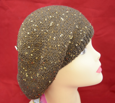 коричневый берет с пайетками летний