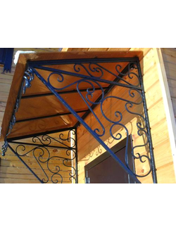 Металлический козырек односкатный с поликарбонатом и кованым декором (артикул МКК7)