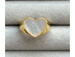Кольцо зол/перламутр сердце безразмерное 12х14мм