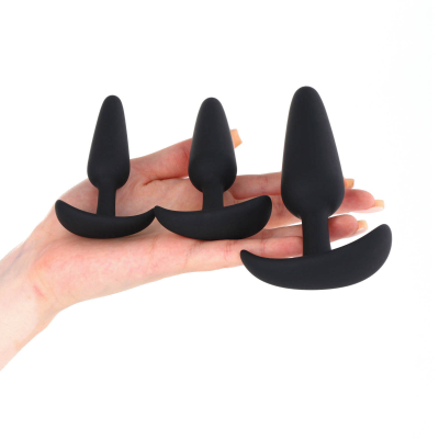 Набор анальных пробок конус, 3 штуки, Soft силикон, S-M-L, черный