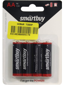 Батарейка AA солевая Smartbuy SBBZ-2A04B 1.5V 4 шт
