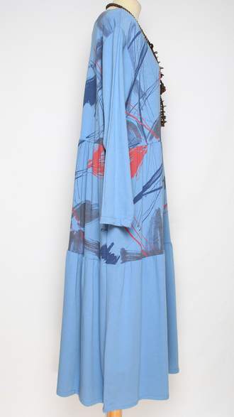 ПЛАТЬЕ БОХО "ЯРУСЫ МАЗКИ" голубое до р.52